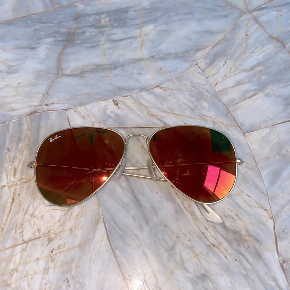 Ray Ban Large Aviator Sunglasses Orange Glasses Gold Frames Shades 3025‎
